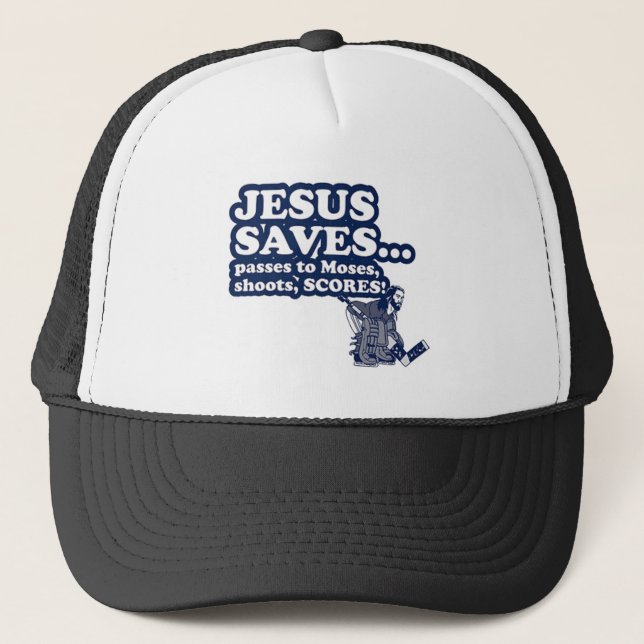 Funny Jesus Hockey Trucker Hat (Front)