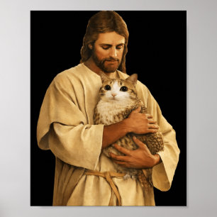 Funny Jesus Holding Meowl Faith Christian Lover Poster