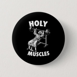 Funny jesus holy muscles bench press gym fitness 6 cm round badge