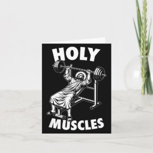 Funny jesus holy muscles bench press gym fitness card