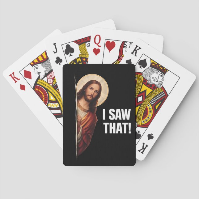 Funny Jesus "I Saw That" Christian meme design Playing Cards (Back)