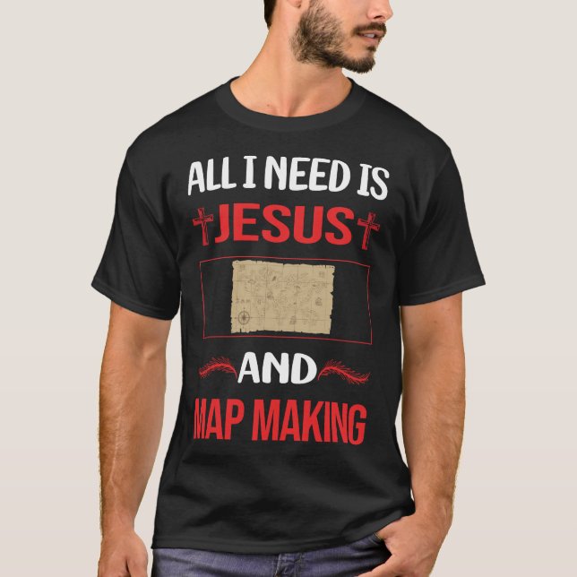 Funny Jesus Map Making Mapmaking Cartography Carto T-Shirt (Front)
