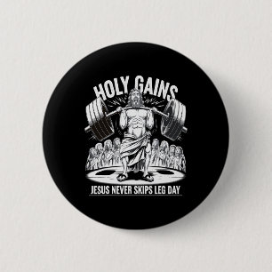 Funny Jesus Never Skips Leg Day Christian Gym Body 6 Cm Round Badge