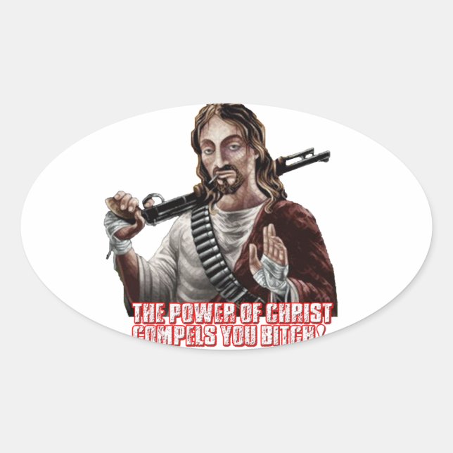 Funny jesus oval sticker (Front)