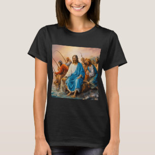 Funny Jesus Painting Of Jesus Fishing With His Ap T-Shirt