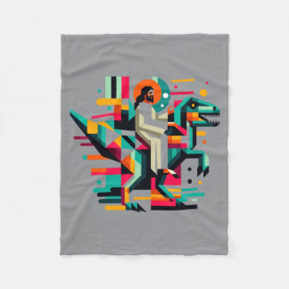 Funny Jesus Riding T-Rex Dinosaur Meme Parody For Fleece Blanket