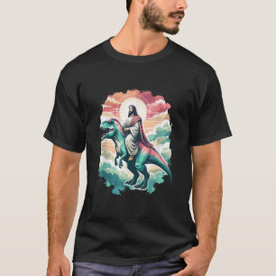 Funny Jesus Riding T Rex Dinosaur Meme Parody for T-Shirt