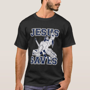 Funny Jesus Saves Ice Hockey Player Sports Game Go T-Shirt