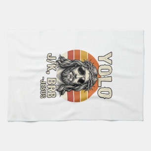 Funny Jesus Vintage Sunset Engraving Quote Design_ Tea Towel