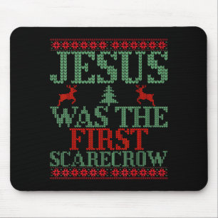 Funny Jesus Was The First Ecrow Ugly Sweater Style Mouse Mat