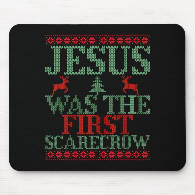 Funny Jesus Was The First Ecrow Ugly Sweater Style Mouse Mat (Front)