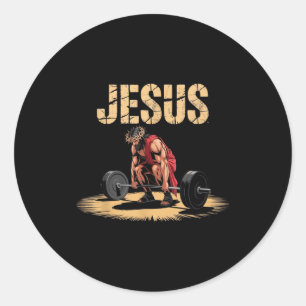 Funny Jesus Weightlifting Christian Gym Humor  Classic Round Sticker
