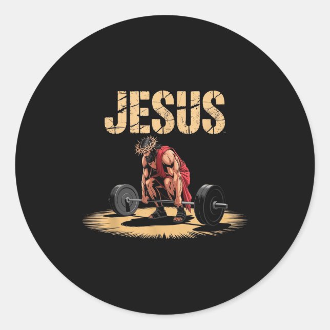 Funny Jesus Weightlifting Christian Gym Humor  Classic Round Sticker (Front)