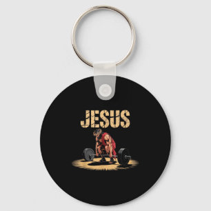 Funny Jesus Weightlifting Christian Gym Humor Key Ring