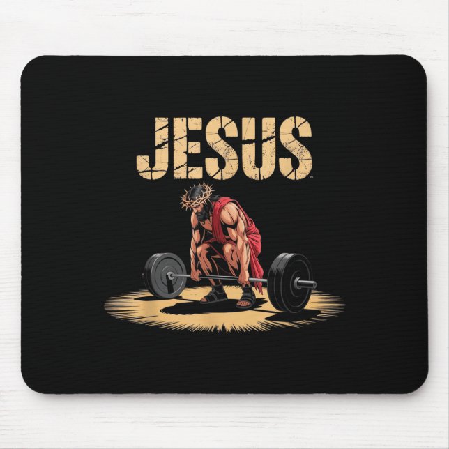 Funny Jesus Weightlifting Christian Gym Humor  Mouse Mat (Front)