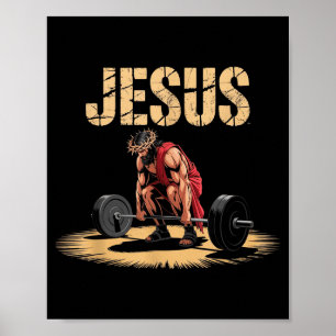 Funny Jesus Weightlifting Christian Gym Humor  Poster