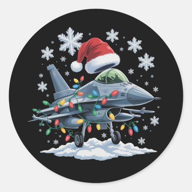 Funny Jet Fighter Military Christmas Holiday Xmas Classic Round Sticker (Front)