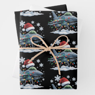 Funny Jet Fighter Military Christmas Holiday Xmas Wrapping Paper Sheet