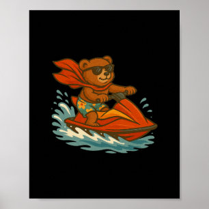 Funny Jet Ski Bear Costume For Adults And Kids Poster