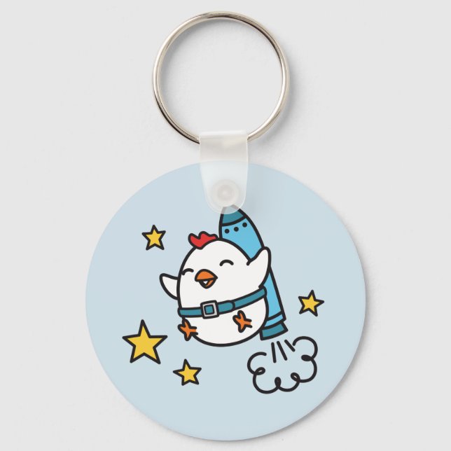 Funny Jetpack Chicken Design Key Ring (Front)
