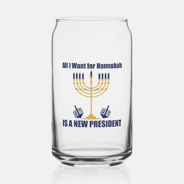 Funny Jewish Anti Trump Political Hanukkah Can Glass (Front)