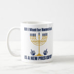 Funny Jewish Anti Trump Political Hanukkah Coffee Mug<br><div class="desc">All I Want for Hanukkah is a new president mug for a Jewish friend. Let's get a new POTUS for Chanukah. A funny political holiday gift with a blue and gold menorah.</div>
