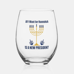 Funny Jewish Anti Trump Political Hanukkah Stemless Wine Glass