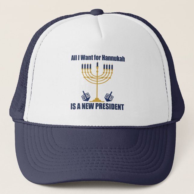 Funny Jewish Anti Trump Political Hanukkah Trucker Hat (Front)