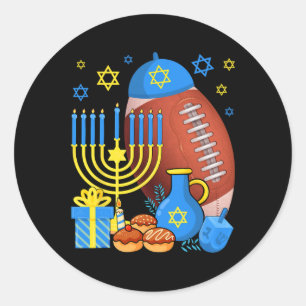 Funny Jewish Football Ball Menorah Happy Hanukkah Classic Round Sticker