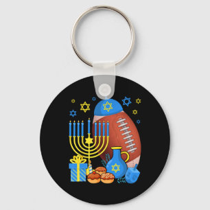 Funny Jewish Football Ball Menorah Happy Hanukkah Key Ring