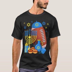 Funny Jewish Football Ball Menorah Happy Hanukkah T-Shirt