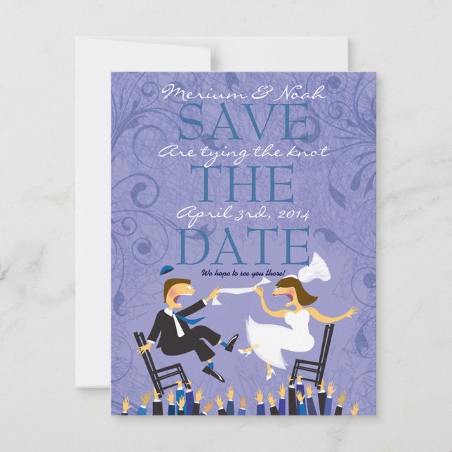 Funny Jewish Hora Chair Dance - with brown hair Save The Date (Front)