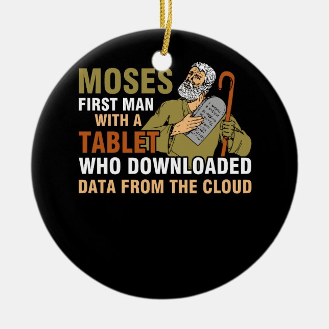 Funny Jewish Passover Moses Tablet Data Cloud Comp Ceramic Tree Decoration (Front)