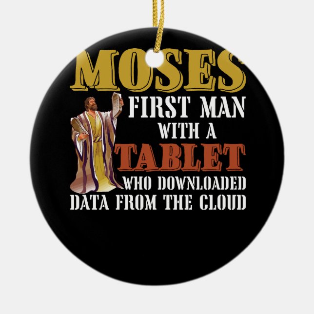 Funny Jewish Passover Moses Tablet Data Cloud Comp Ceramic Tree Decoration (Front)