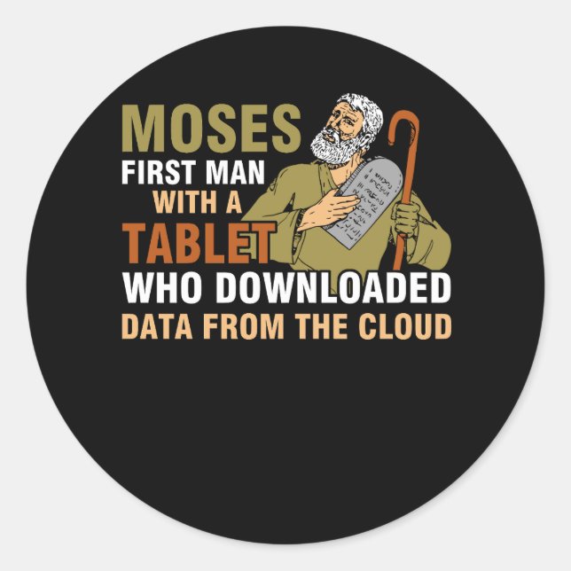 Funny Jewish Passover Moses Tablet Data Cloud Comp Classic Round Sticker (Front)