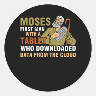 Funny Jewish Passover Moses Tablet Data Cloud Comp Classic Round Sticker