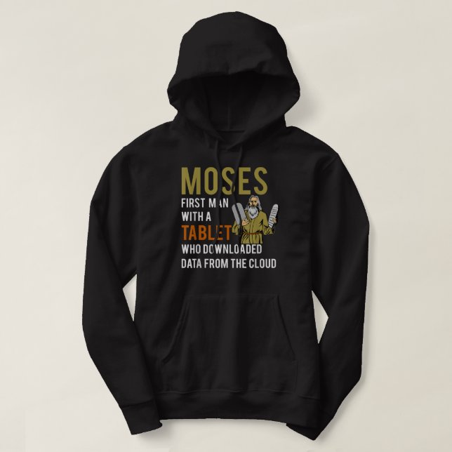 Funny Jewish Passover Moses Tablet Data Cloud Comp Hoodie (Design Front)