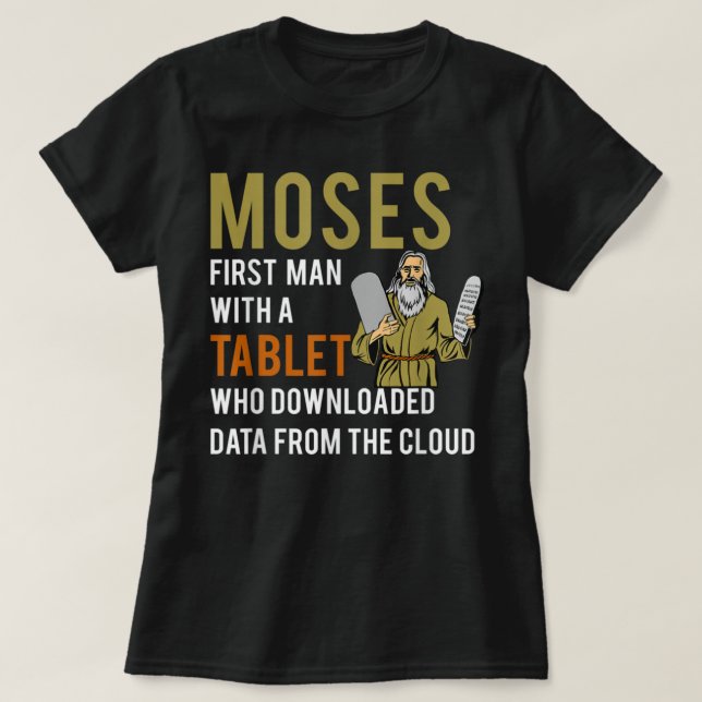 Funny Jewish Passover Moses Tablet Data Cloud Comp T-Shirt (Design Front)