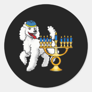 Funny Jewish Poodle Dog Lover Menorah Hanukkah Classic Round Sticker