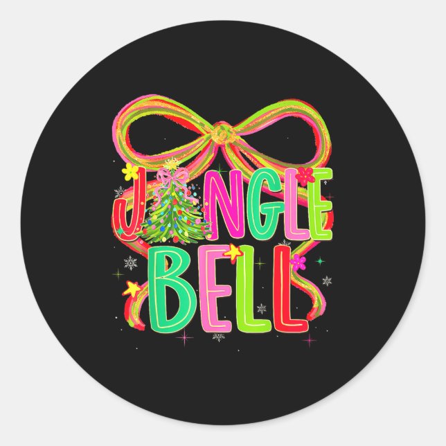 Funny Jingle Bells Coquette Bow Merry Christmas Gi Classic Round Sticker (Front)