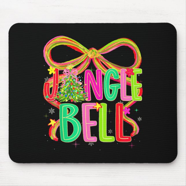 Funny Jingle Bells Coquette Bow Merry Christmas Gi Mouse Mat (Front)