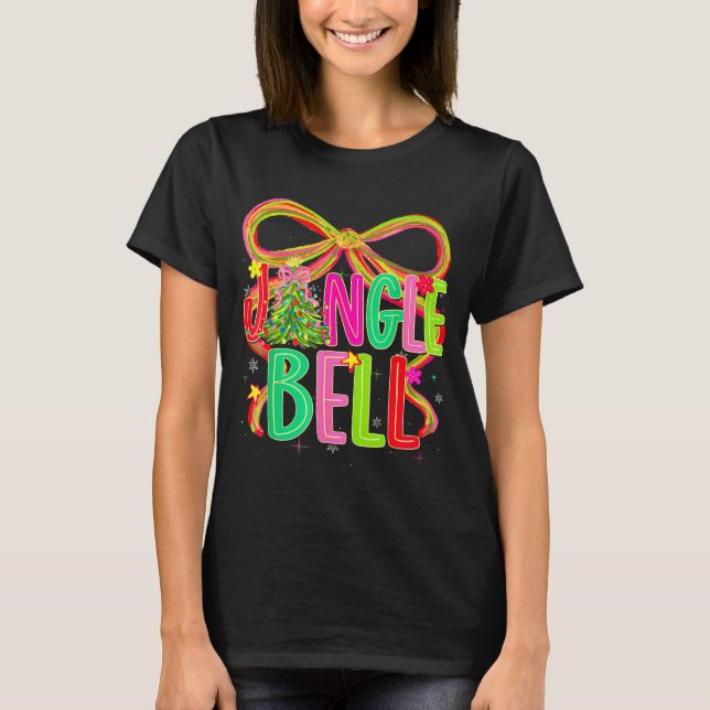 Funny Jingle Bells Coquette Bow Merry Christmas Gi T-Shirt (Front)