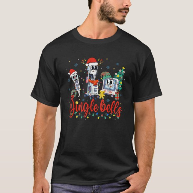 Funny Jingle Bells Telemetry Nurse Christmas Tech  T-Shirt (Front)