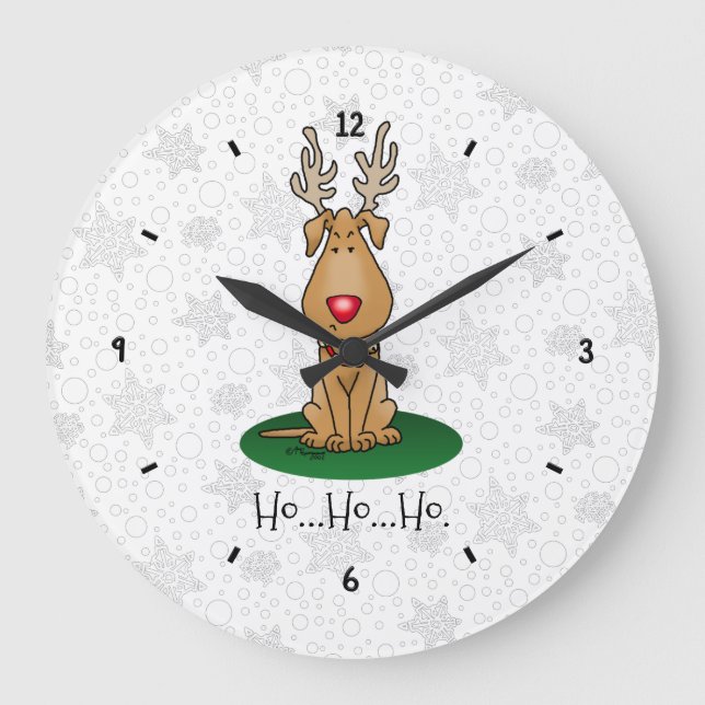 Funny Jingle This Red Nose Reindeer Dog Cute Large Clock (Front)