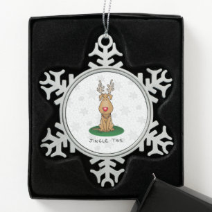 Funny Jingle This Red Nose Reindeer Dog Cute Snowflake Pewter Christmas Ornament