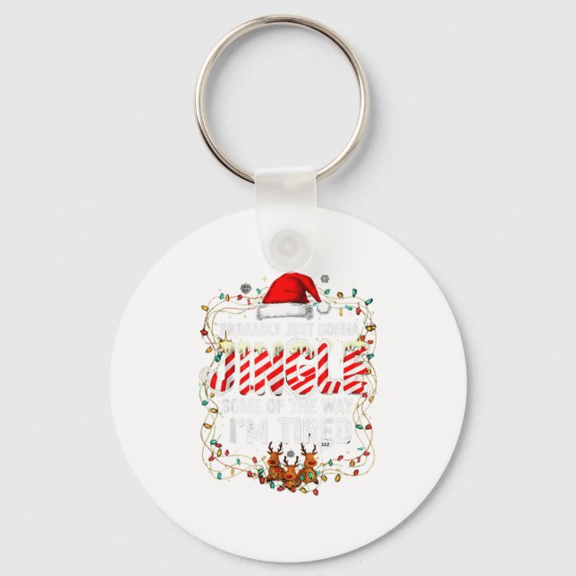 Funny Jingle Tired Christmas Light Reindeer Holida Key Ring (Front)