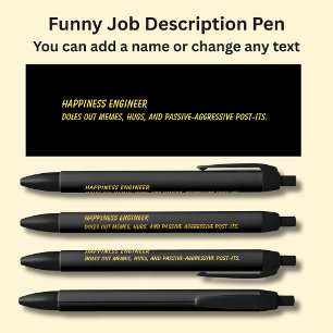 Funny Job Title - Happiness Engineer Black Ink Pen