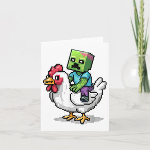 Funny Jockey Pixel Riding Chicken Jockey On A Chic Card