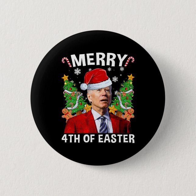 Funny Joe Biden Christmas Santa Hat Merry 4th Of E 6 Cm Round Badge (Front)