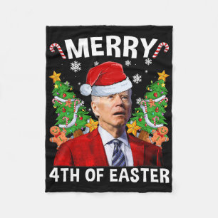 Funny Joe Biden Christmas Santa Hat Merry 4th Of E Fleece Blanket